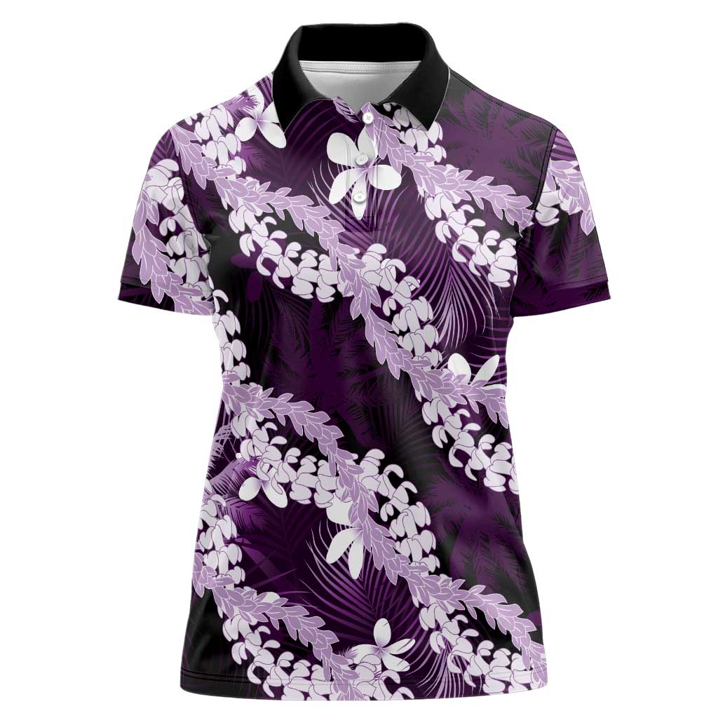 Puakenikeni Maile Lei Women Polo Shirt Frangipani Purple Tropical Leaves LT01 Female Purple - Polynesian Pride