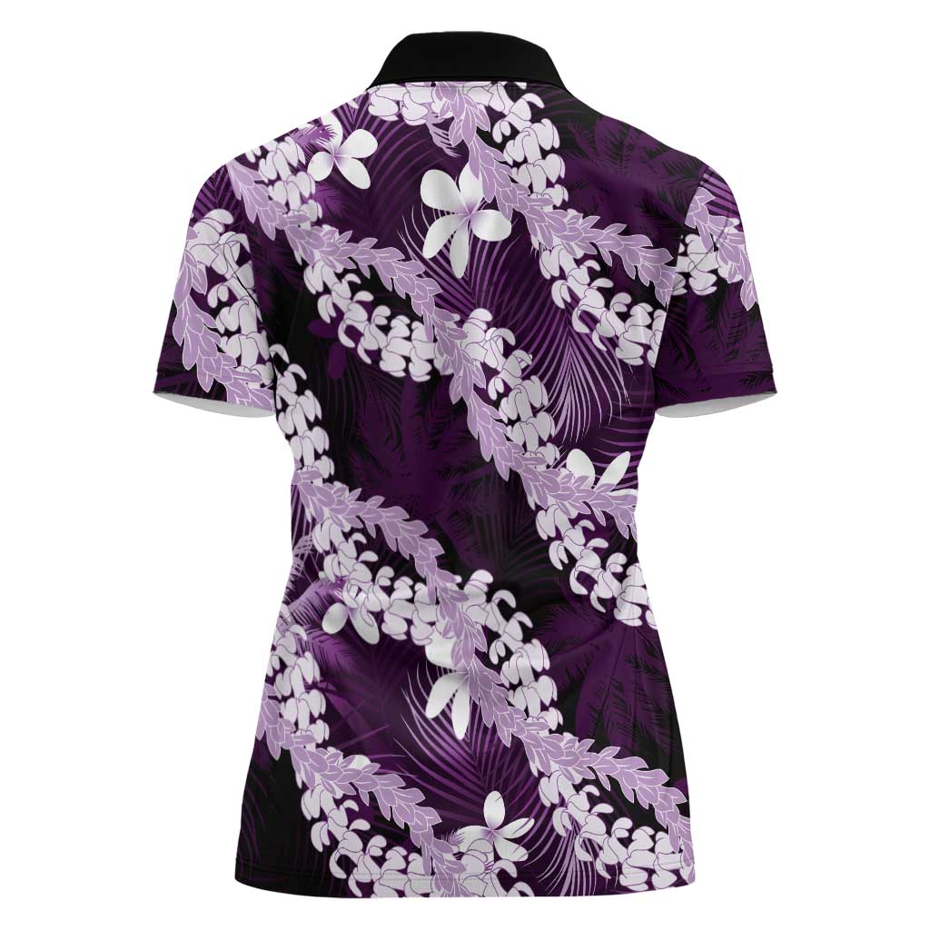 Puakenikeni Maile Lei Women Polo Shirt Frangipani Purple Tropical Leaves LT01 - Polynesian Pride