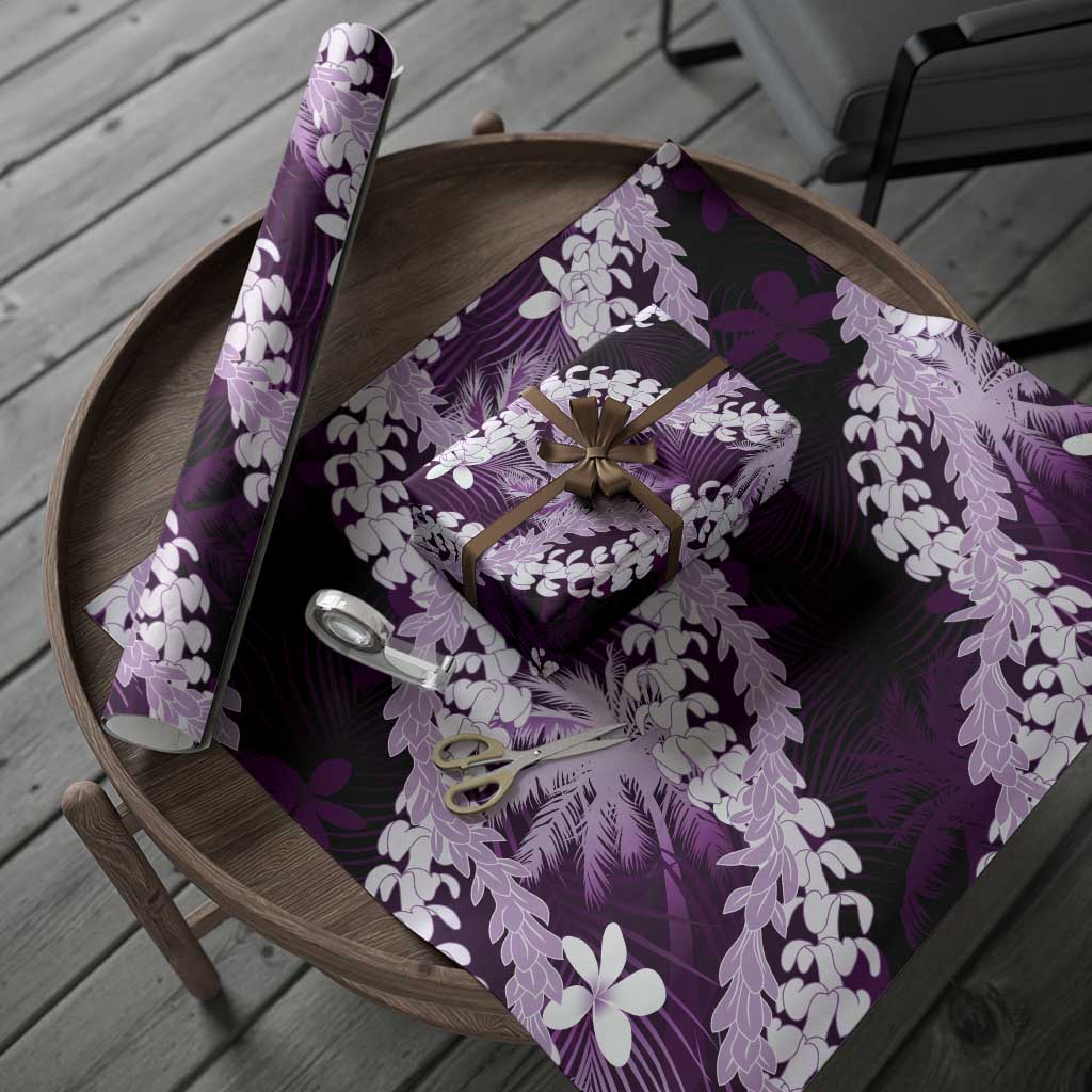 Puakenikeni Maile Lei Wrapping Paper Frangipani Purple Tropical Leaves
