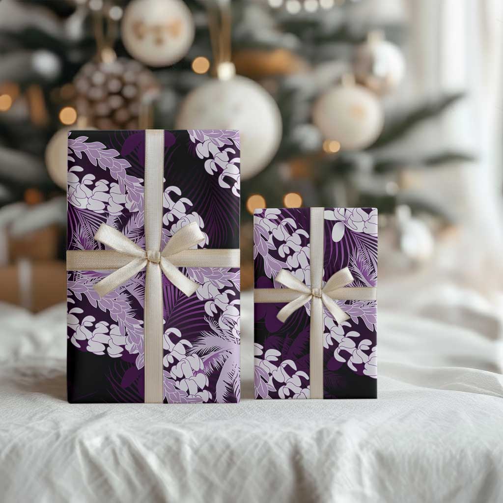 Puakenikeni Maile Lei Wrapping Paper Frangipani Purple Tropical Leaves