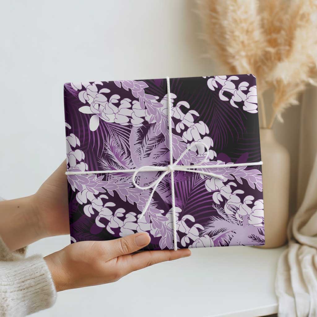 Puakenikeni Maile Lei Wrapping Paper Frangipani Purple Tropical Leaves