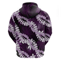 Puakenikeni Maile Lei Zip Hoodie Frangipani Purple Tropical Leaves