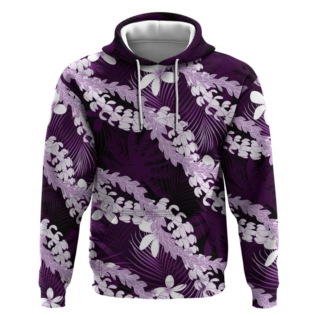 Puakenikeni Maile Lei Zip Hoodie Frangipani Purple Tropical Leaves