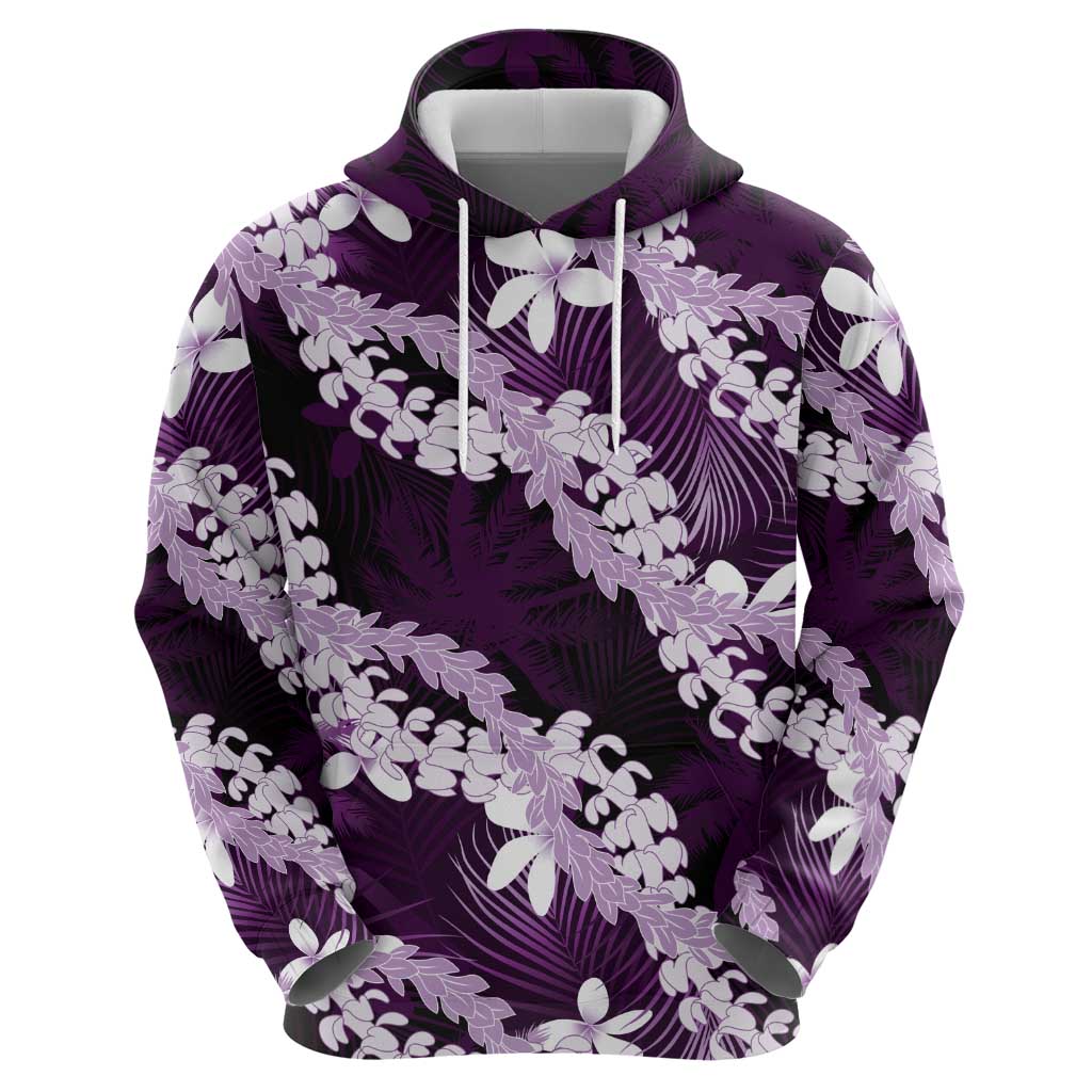 Puakenikeni Maile Lei Zip Hoodie Frangipani Purple Tropical Leaves
