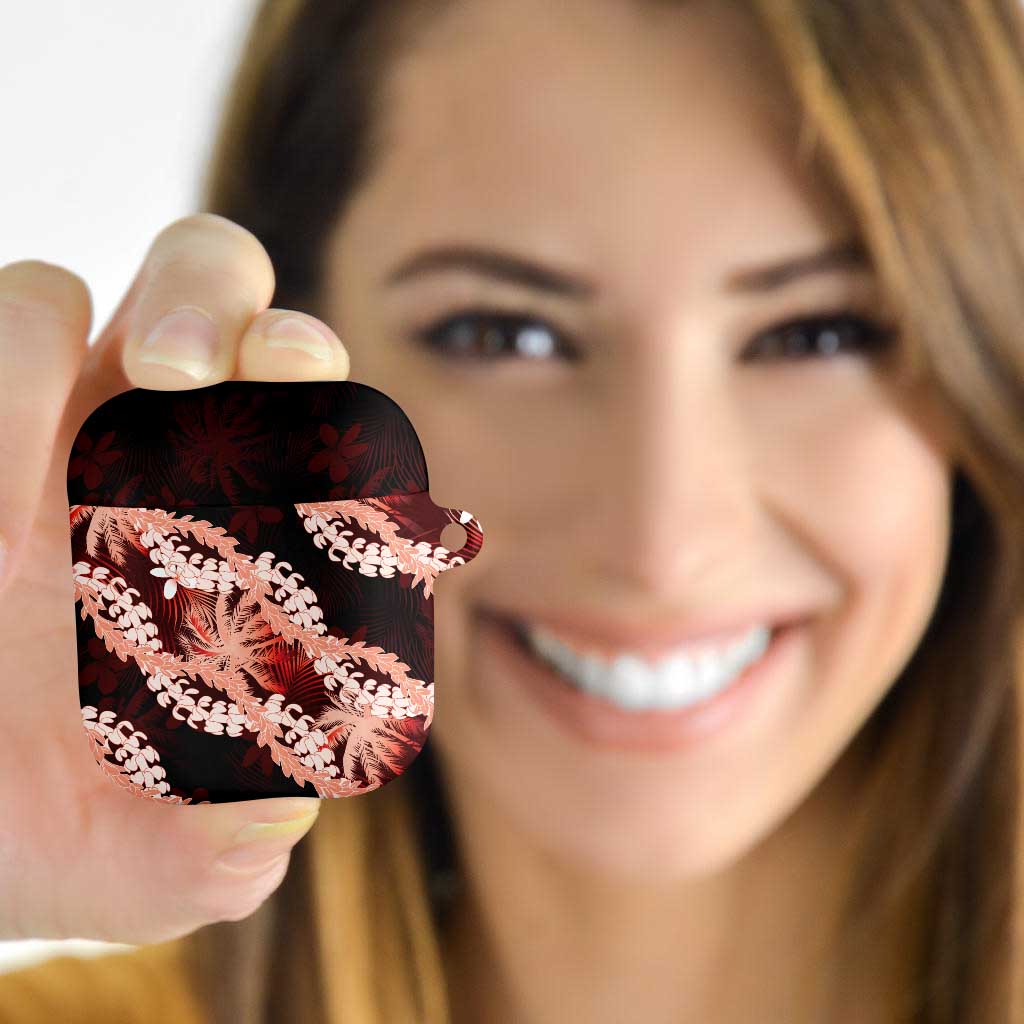 Puakenikeni Maile Lei AirPods Case Frangipani Red Tropical Leaves