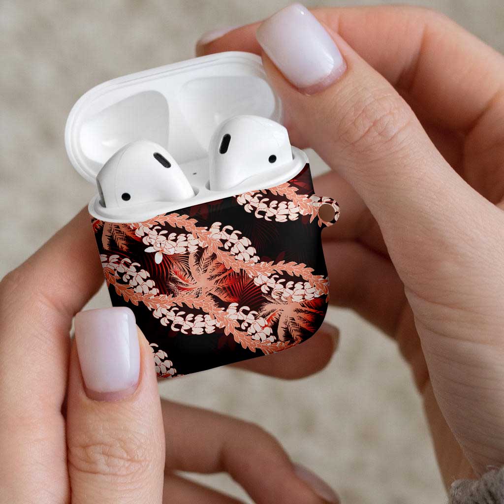 Puakenikeni Maile Lei AirPods Case Frangipani Red Tropical Leaves