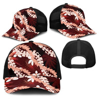 Puakenikeni Maile Lei Baseball Net Cap Frangipani Red Tropical Leaves