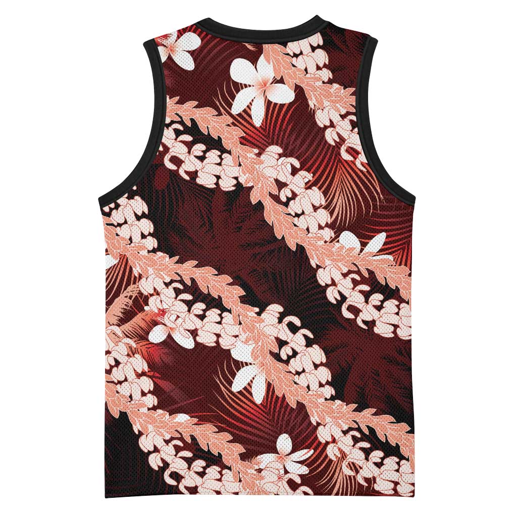 Puakenikeni Maile Lei Basketball Jersey Frangipani Red Tropical Leaves
