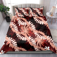 Puakenikeni Maile Lei Bedding Set Frangipani Red Tropical Leaves
