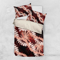 Puakenikeni Maile Lei Bedding Set Frangipani Red Tropical Leaves