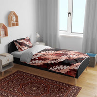 Puakenikeni Maile Lei Bedding Set Frangipani Red Tropical Leaves