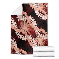 Puakenikeni Maile Lei Blanket Frangipani Red Tropical Leaves
