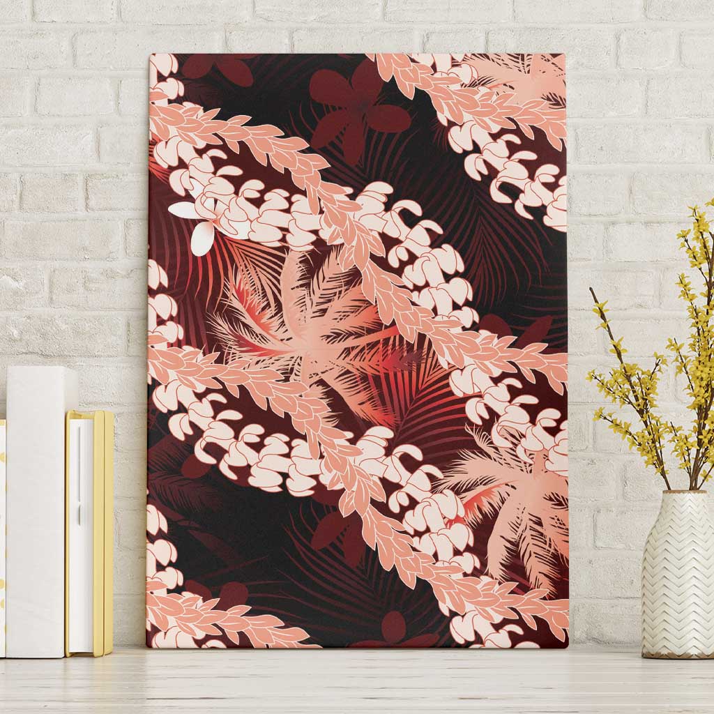 Puakenikeni Maile Lei Canvas Wall Art Frangipani Red Tropical Leaves