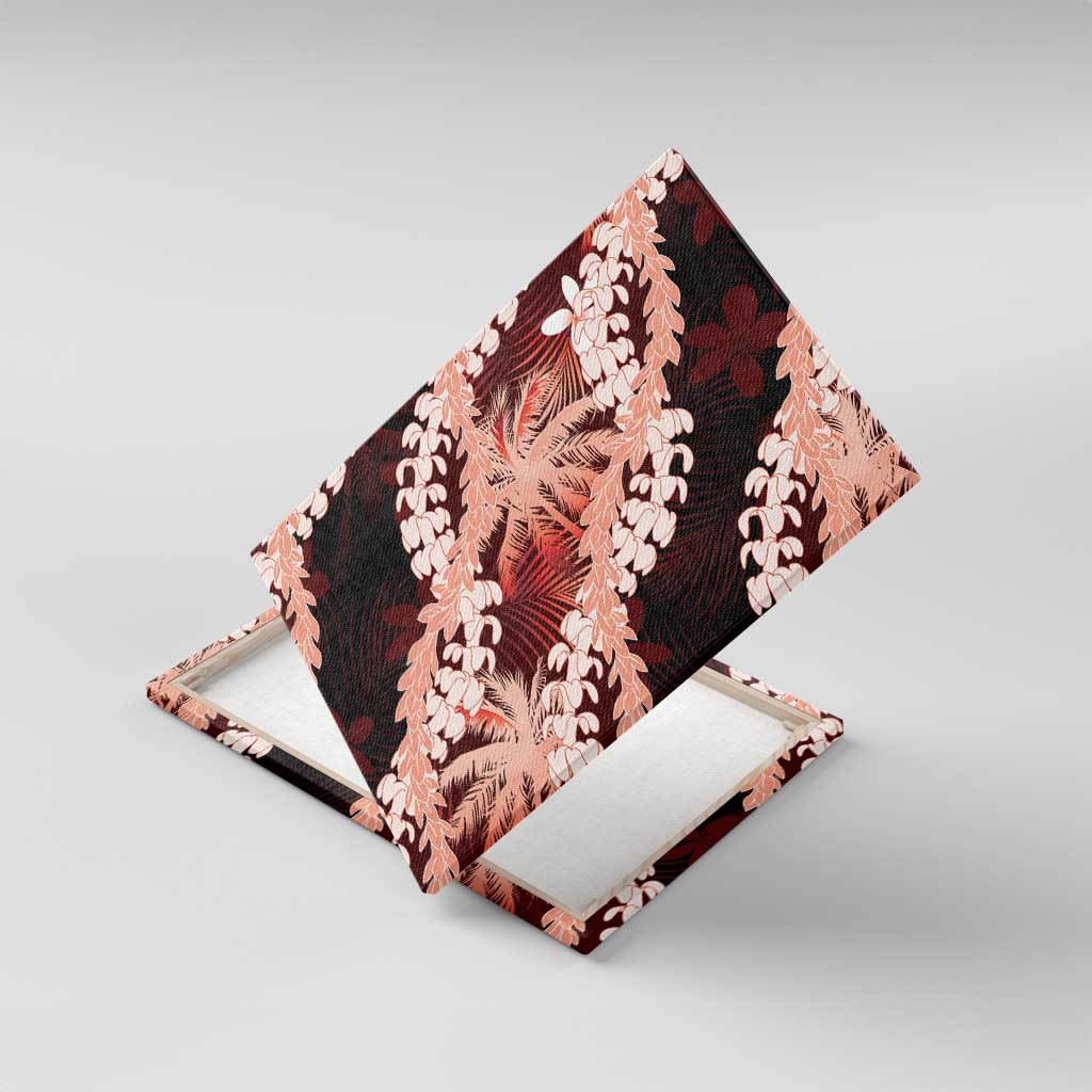 Puakenikeni Maile Lei Canvas Wall Art Frangipani Red Tropical Leaves