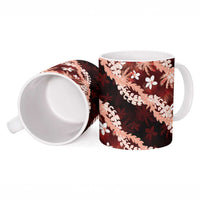 Puakenikeni Maile Lei Ceramic Mug Frangipani Red Tropical Leaves