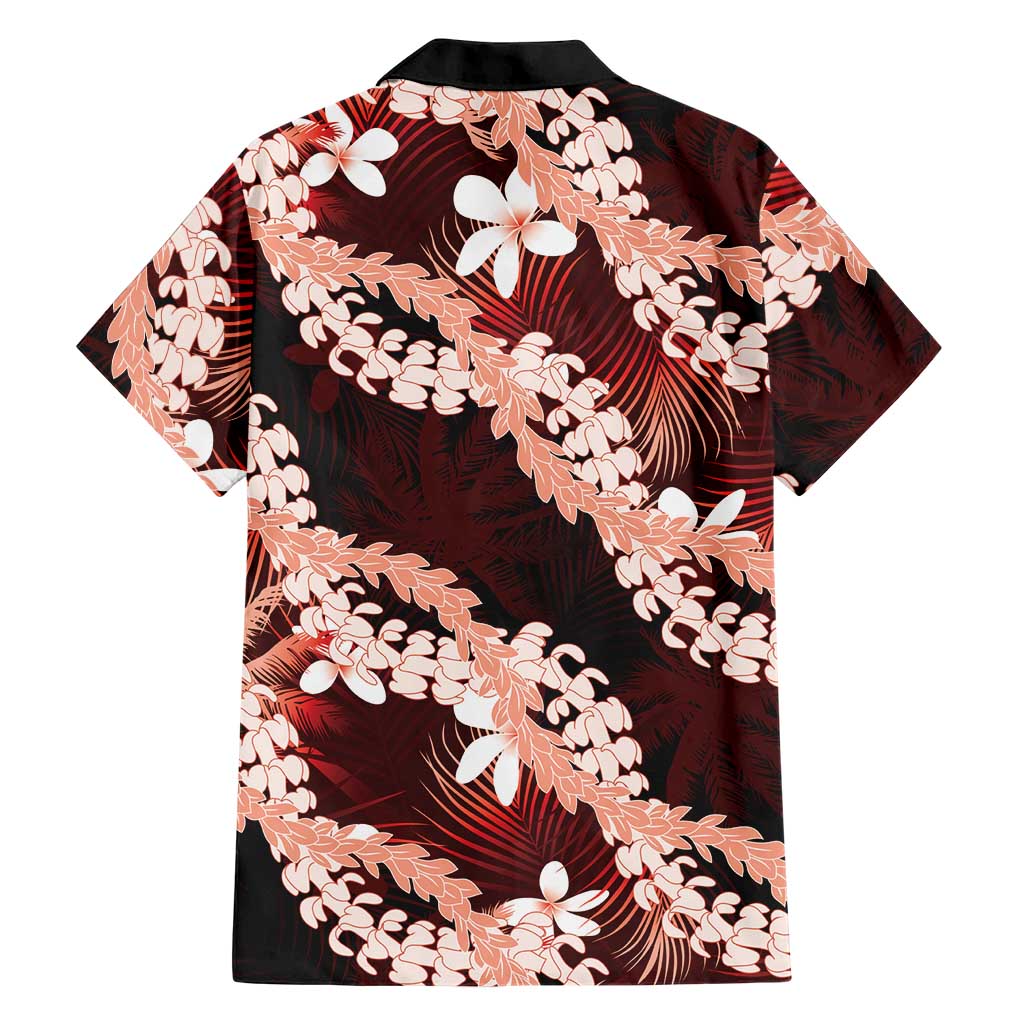 Puakenikeni Maile Lei Family Matching Long Sleeve Bodycon Dress and Hawaiian Shirt Frangipani Red Tropical Leaves LT01 - Polynesian Pride
