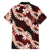 Puakenikeni Maile Lei Family Matching Long Sleeve Bodycon Dress and Hawaiian Shirt Frangipani Red Tropical Leaves LT01 - Polynesian Pride