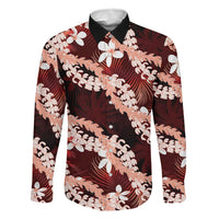 Puakenikeni Maile Lei Family Matching Long Sleeve Bodycon Dress and Hawaiian Shirt Frangipani Red Tropical Leaves LT01 Dad's Shirt - Long Sleeve Red - Polynesian Pride