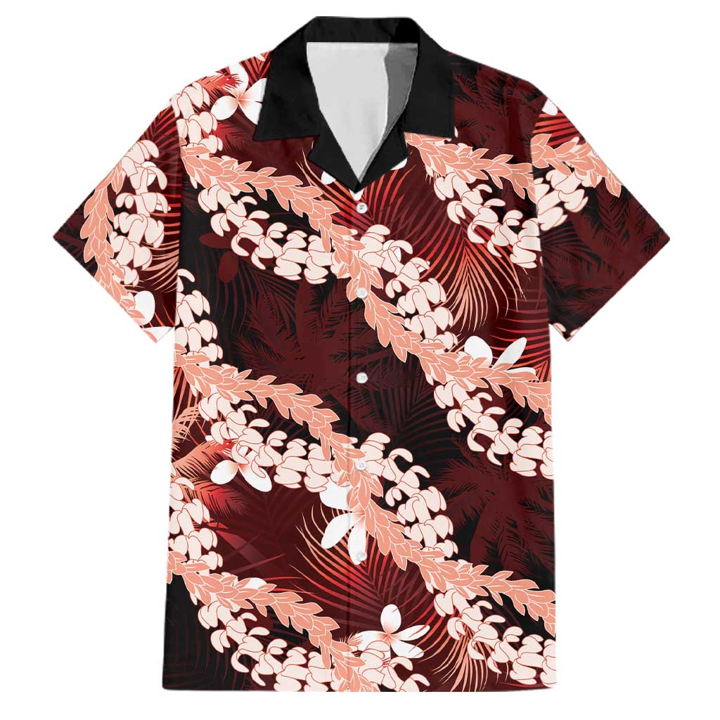 Puakenikeni Maile Lei Family Matching Mermaid Dress and Hawaiian Shirt Frangipani Red Tropical Leaves LT01 Dad's Shirt - Short Sleeve Red - Polynesian Pride