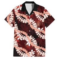 Puakenikeni Maile Lei Family Matching Short Sleeve Bodycon Dress and Hawaiian Shirt Frangipani Red Tropical Leaves LT01 Dad's Shirt - Short Sleeve Red - Polynesian Pride