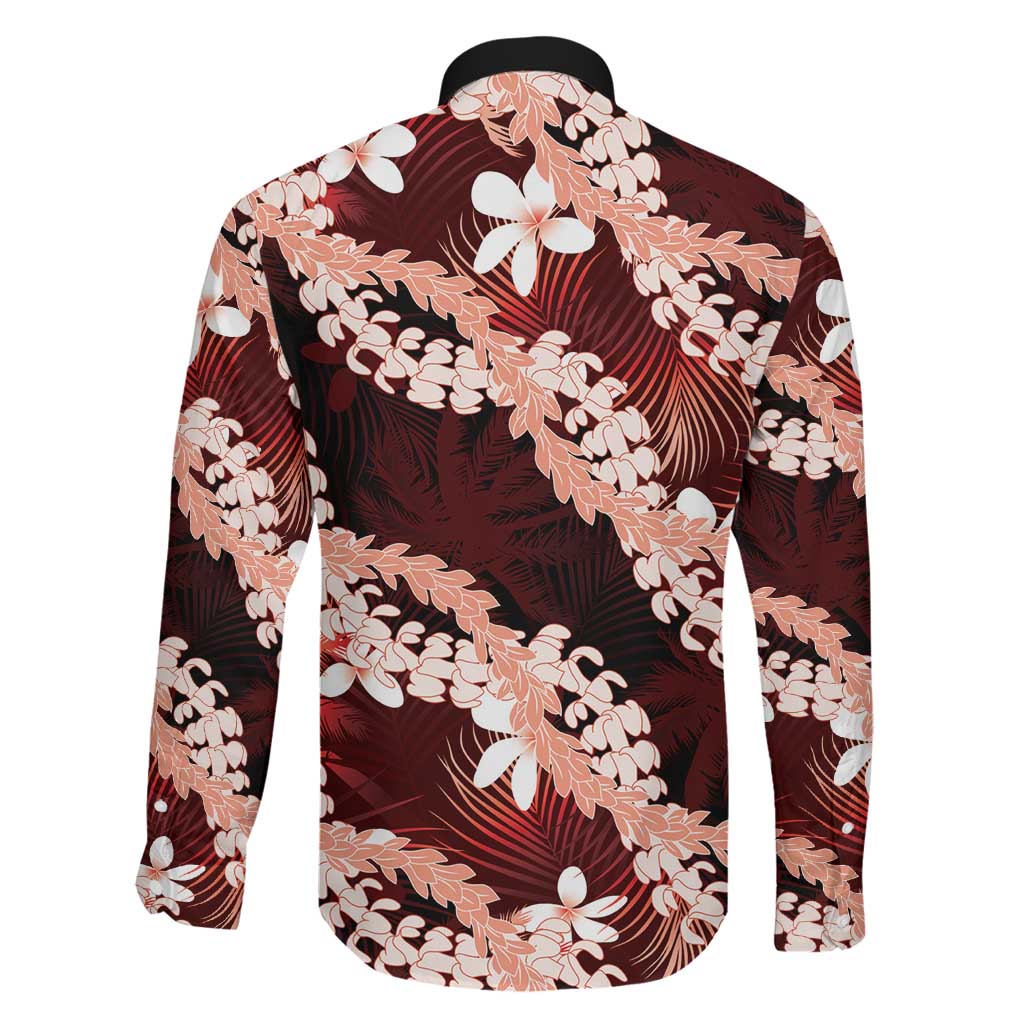 Puakenikeni Maile Lei Family Matching Tank Maxi Dress and Hawaiian Shirt Frangipani Red Tropical Leaves LT01 - Polynesian Pride