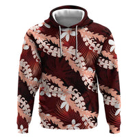 Puakenikeni Maile Lei Hoodie Frangipani Red Tropical Leaves