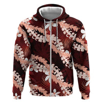 Puakenikeni Maile Lei Hoodie Frangipani Red Tropical Leaves