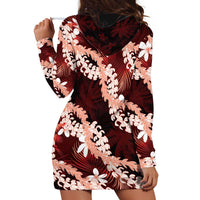 Puakenikeni Maile Lei Hoodie Dress Frangipani Red Tropical Leaves
