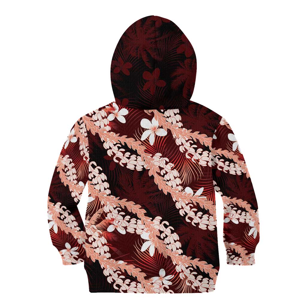 Puakenikeni Maile Lei Kid Hoodie Frangipani Red Tropical Leaves