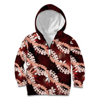 Puakenikeni Maile Lei Kid Hoodie Frangipani Red Tropical Leaves