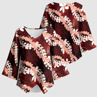 Puakenikeni Maile Lei Kimono Sleeve Blouse Frangipani Red Tropical Leaves