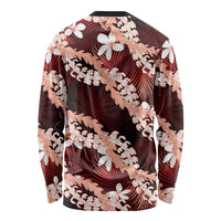 Puakenikeni Maile Lei Long Sleeve Shirt Frangipani Red Tropical Leaves