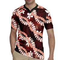 Puakenikeni Maile Lei Rugby Jersey Frangipani Red Tropical Leaves