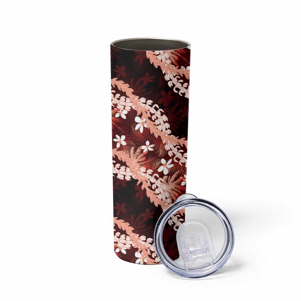 Puakenikeni Maile Lei Skinny Tumbler Frangipani Red Tropical Leaves