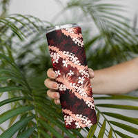Puakenikeni Maile Lei Skinny Tumbler Frangipani Red Tropical Leaves