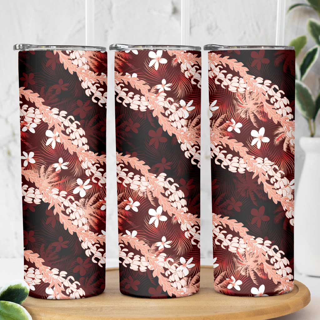 Puakenikeni Maile Lei Skinny Tumbler Frangipani Red Tropical Leaves