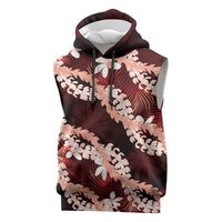 Puakenikeni Maile Lei Sleeveless Hoodie Frangipani Red Tropical Leaves LT01 Red - Polynesian Pride