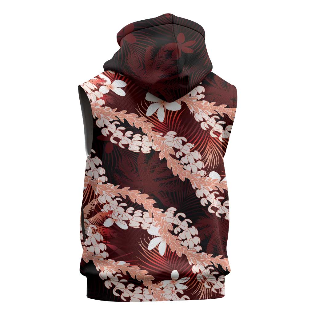 Puakenikeni Maile Lei Sleeveless Hoodie Frangipani Red Tropical Leaves LT01 - Polynesian Pride