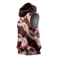 Puakenikeni Maile Lei Sleeveless Hoodie Frangipani Red Tropical Leaves LT01 - Polynesian Pride