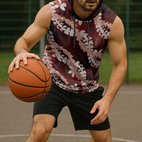 Puakenikeni Maile Lei Sleeveless Hoodie Frangipani Red Tropical Leaves LT01 - Polynesian Pride