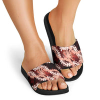 Puakenikeni Maile Lei Slide Sandals Frangipani Red Tropical Leaves