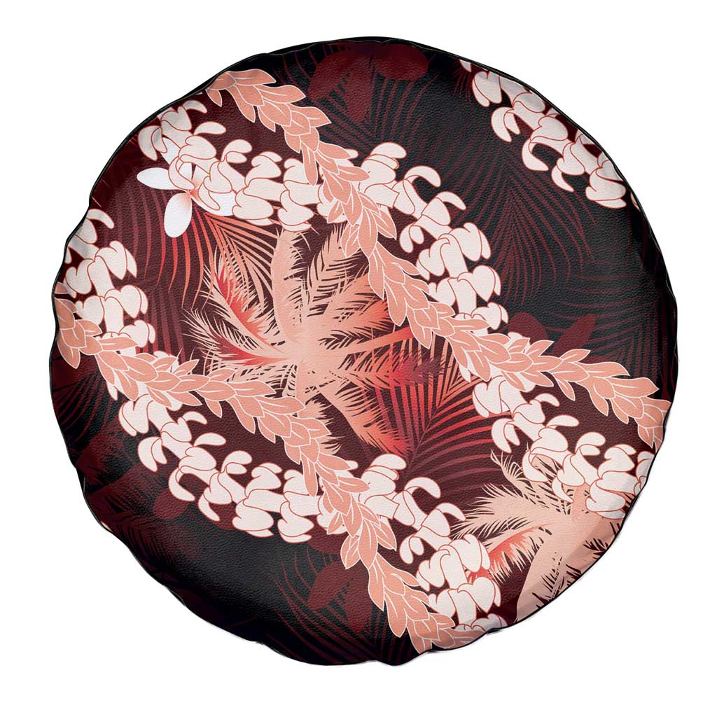 Puakenikeni Maile Lei Spare Tire Cover Frangipani Red Tropical Leaves