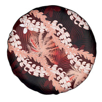 Puakenikeni Maile Lei Spare Tire Cover Frangipani Red Tropical Leaves