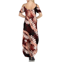 Puakenikeni Maile Lei Summer Maxi Dress Frangipani Red Tropical Leaves