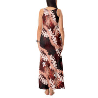 Puakenikeni Maile Lei Tank Maxi Dress Frangipani Red Tropical Leaves