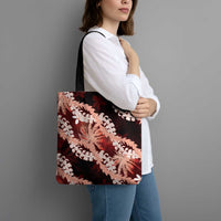 Puakenikeni Maile Lei Tote Bag Frangipani Red Tropical Leaves