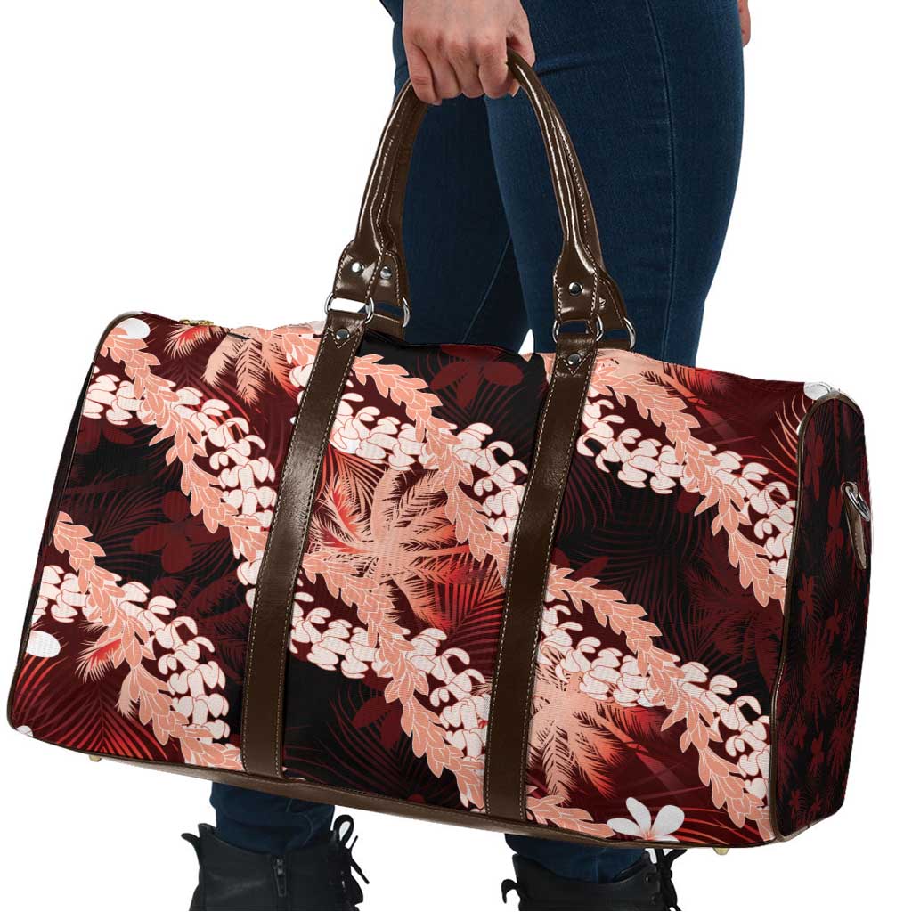 Puakenikeni Maile Lei Travel Bag Frangipani Red Tropical Leaves