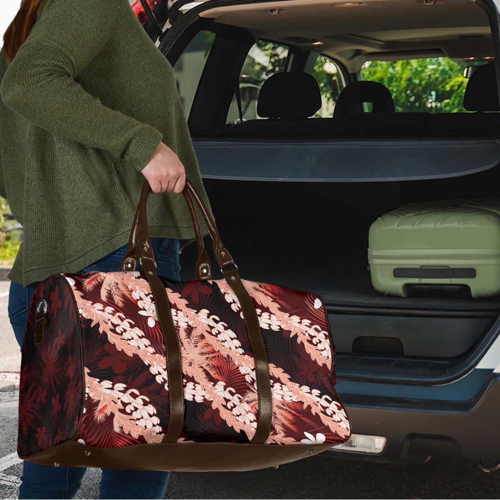 Puakenikeni Maile Lei Travel Bag Frangipani Red Tropical Leaves