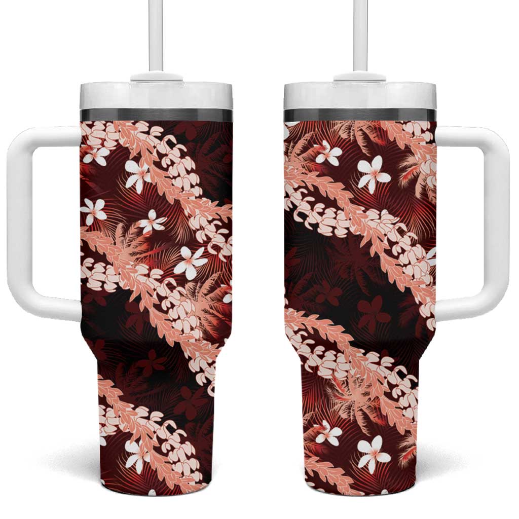 Puakenikeni Maile Lei Tumbler With Handle Frangipani Red Tropical Leaves