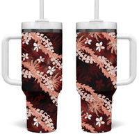 Puakenikeni Maile Lei Tumbler With Handle Frangipani Red Tropical Leaves
